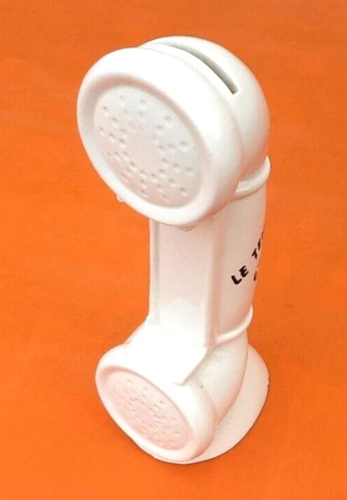 Tirelire Combiné téléphone " Le temps c' est de l' argent " Céramique blanche - photo numéro 7