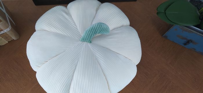 Coussin citrouille beige en velours côtelé. - photo numéro 4