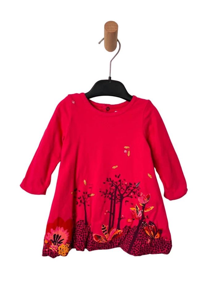 Robe fuchsia à manches longues motif paysage - Catimini 12 mois