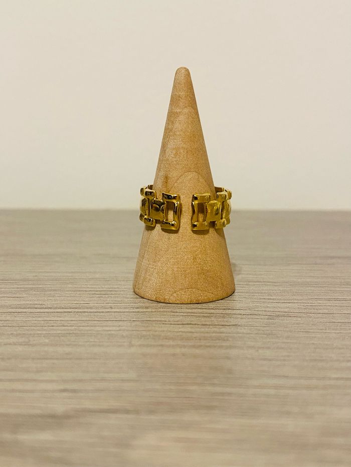 Bague fine ajustable doré maillons carré acier inoxydable - photo numéro 3