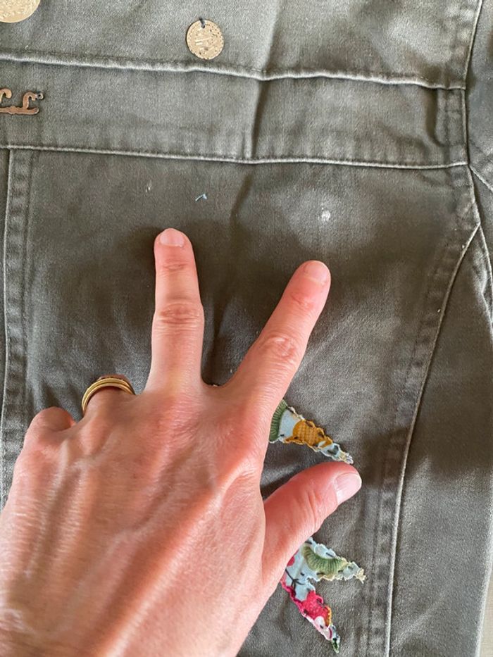 Veste style militaire kaki upcyclé taille 38 cache cache - photo numéro 19
