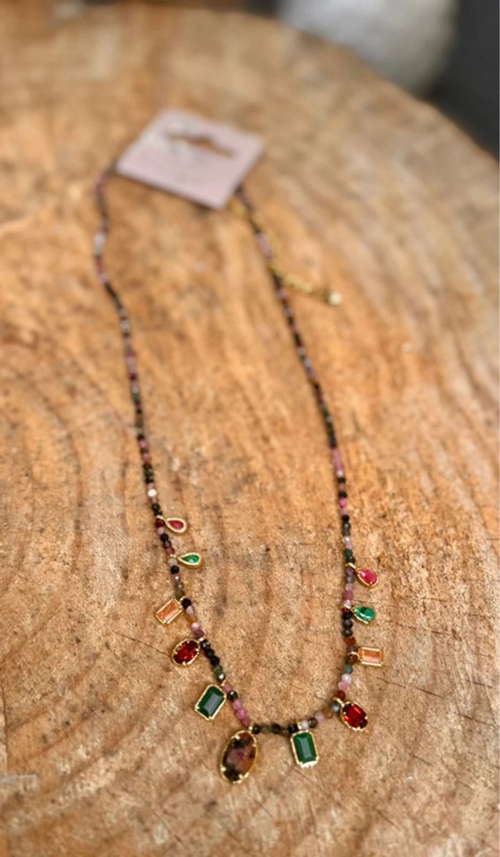 Collier habaha Paris perles et pierres naturelles acier inoxydable or - photo numéro 2