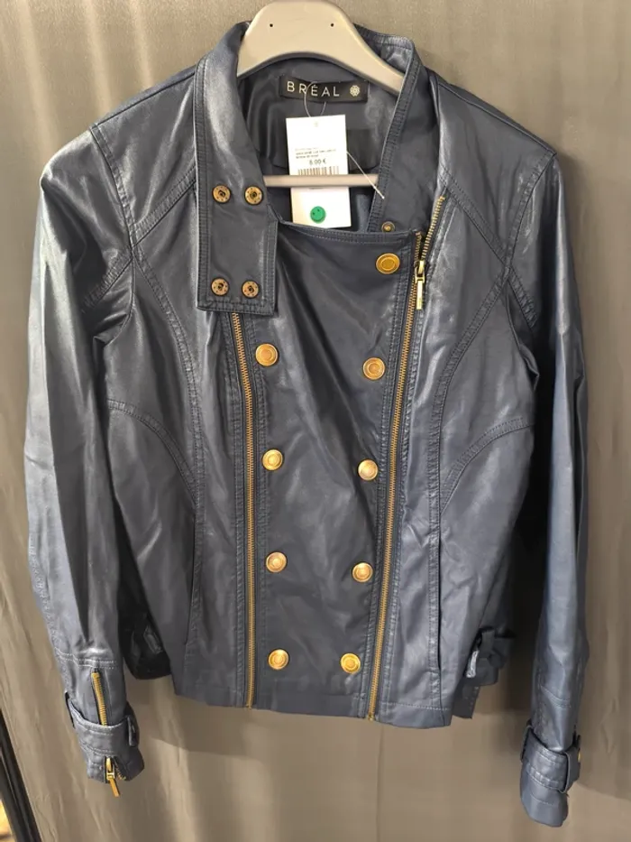 316537 veste simili cuir bleu pétrol femme 40 bréal
