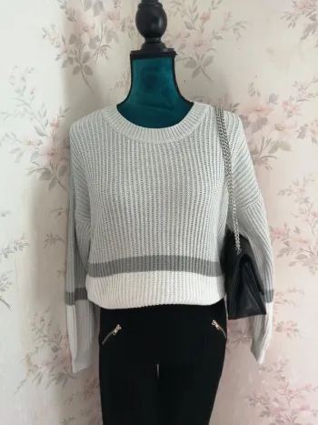Pull en maille tricolore gris et blanc / tally weijl / (M)