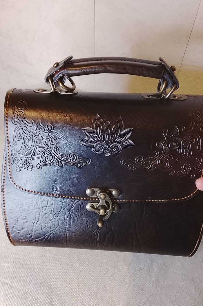 Cartable en cuir véritable marron - Vintage avec bandoulière - Neuf
