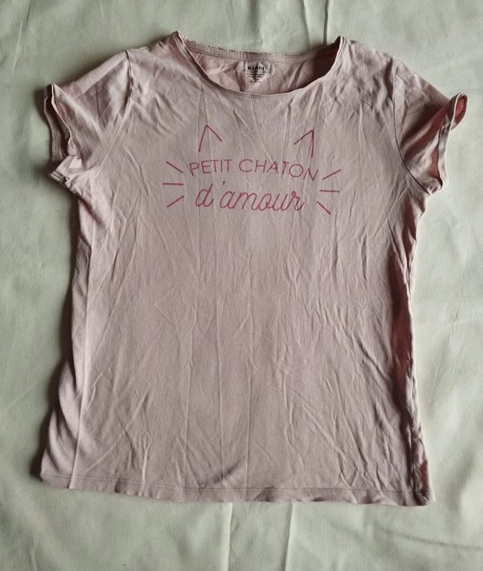 T.shirt manches courtes rose petit chaton d'amour 12 ans