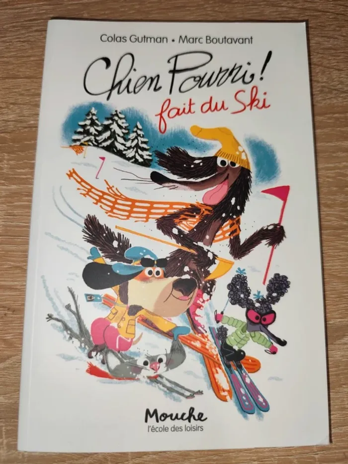 Chien pourri fait du ski