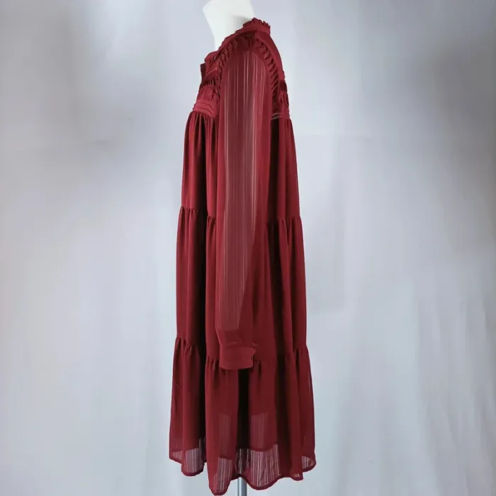 Robe courte à volant bordeaux haut plissée See U Soon manches longues col tunisien taille 36 A1084 - photo numéro 3