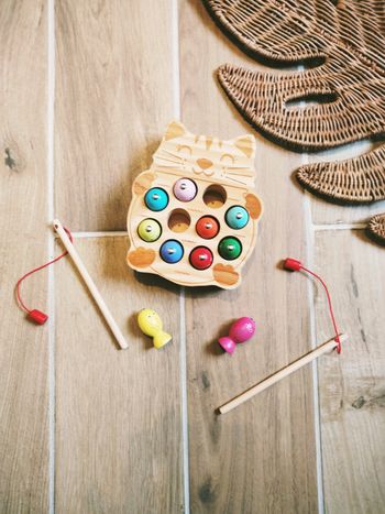 🐱 Pêche à la ligne magnétique gros chat en bois 