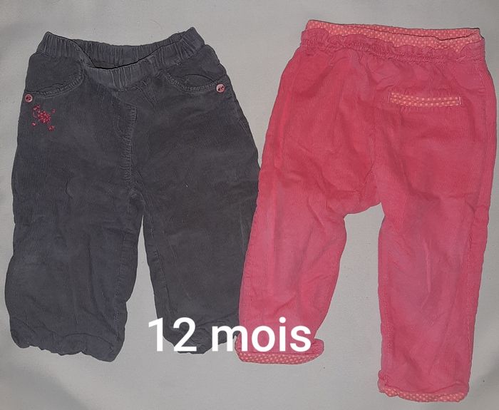 lot de 2 pantalons hiver velours côtelé fille - 12 mois