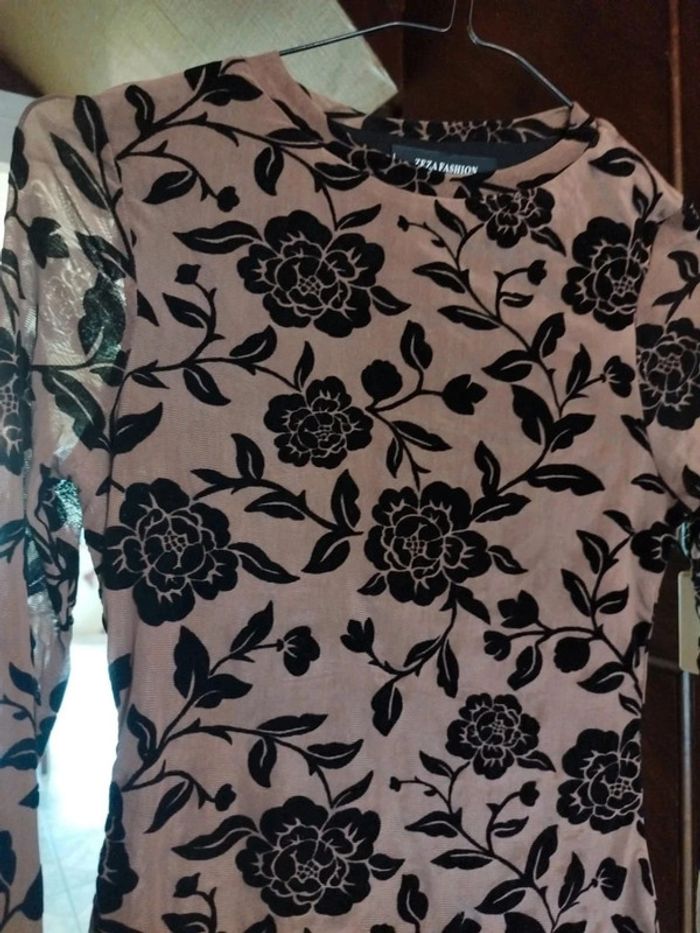 T-shirt top beige fleurs rose vintage y2k S/M floral - photo numéro 5
