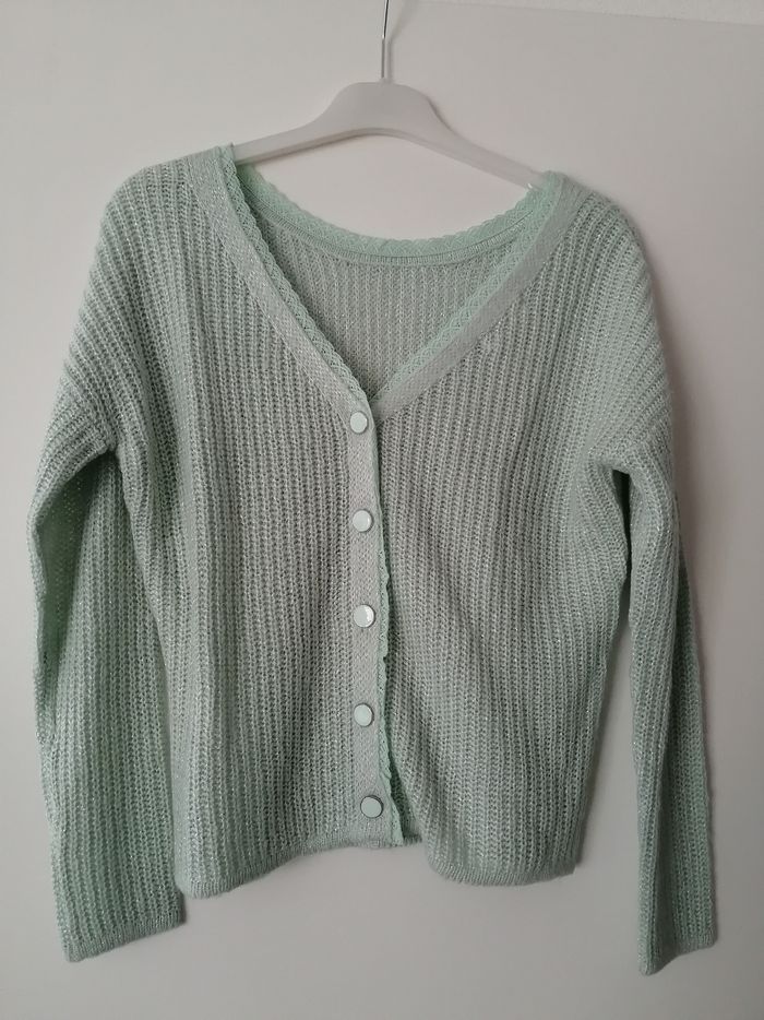 Gilet réversible vert d'eau Cache Cache taille XS neuf - photo numéro 2