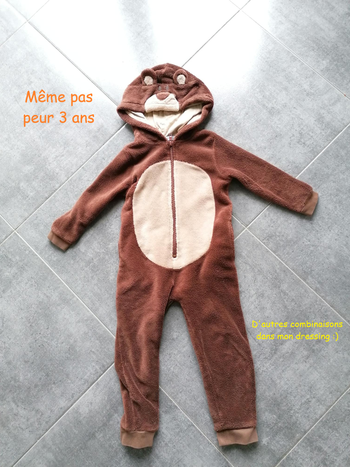 Pyjama tout doux combinaison 3 ans ours même pas peur