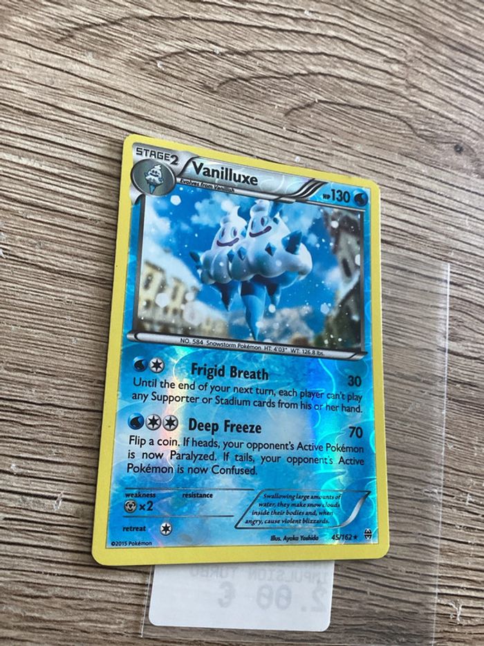 carte Pokémon 45/162 vanilluxe reverse anglais ANG année 2015