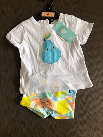ensemble tee shirt short de bain tex baby 67 cm 6 mois 