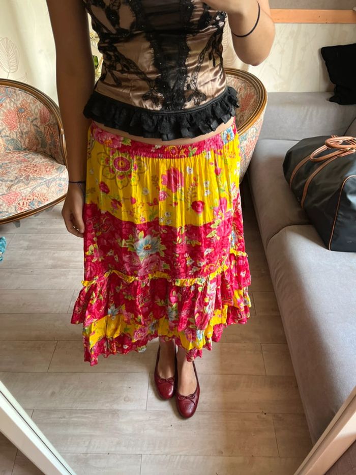 Jupe longue maxi skirt kitsch bohème champêtre fleurie hippie bohemian - photo numéro 3