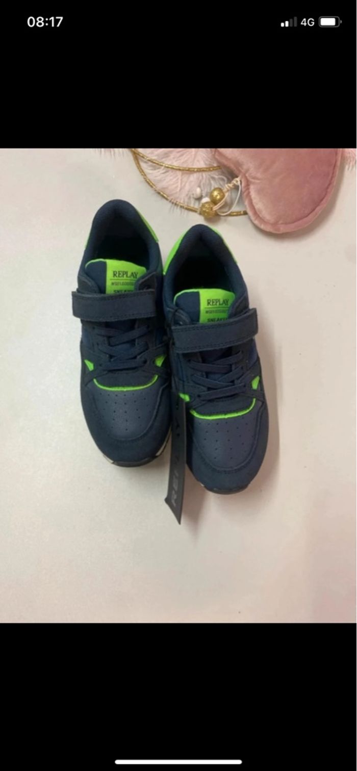 Baskets - Replay - bleu marine & vert fluo – Confort et style sportif - Taille 31 - photo numéro 5