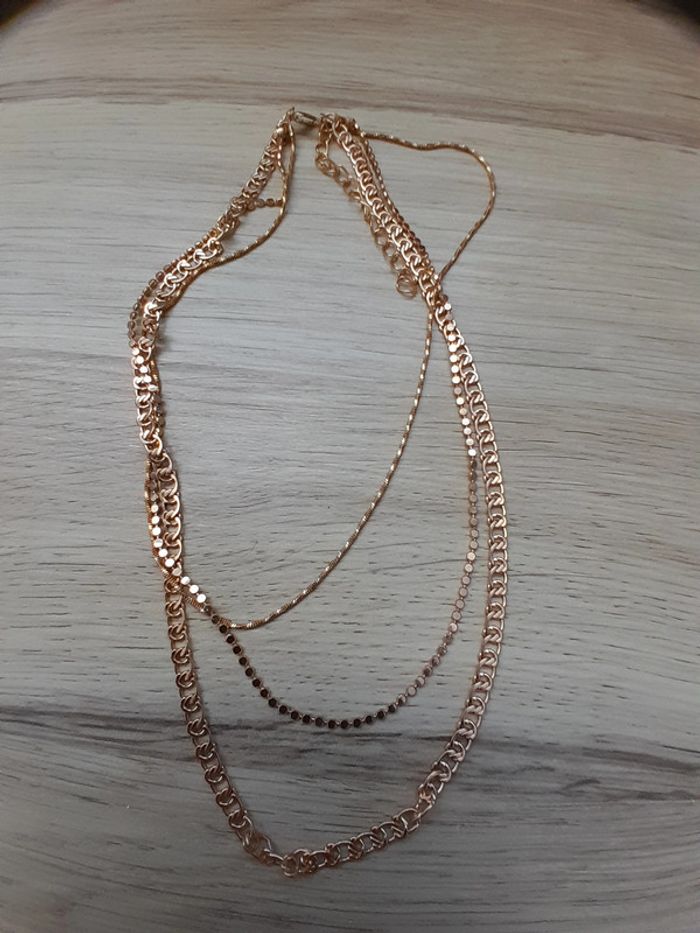 Collier ras du cou 3 châines, doré, - photo numéro 4