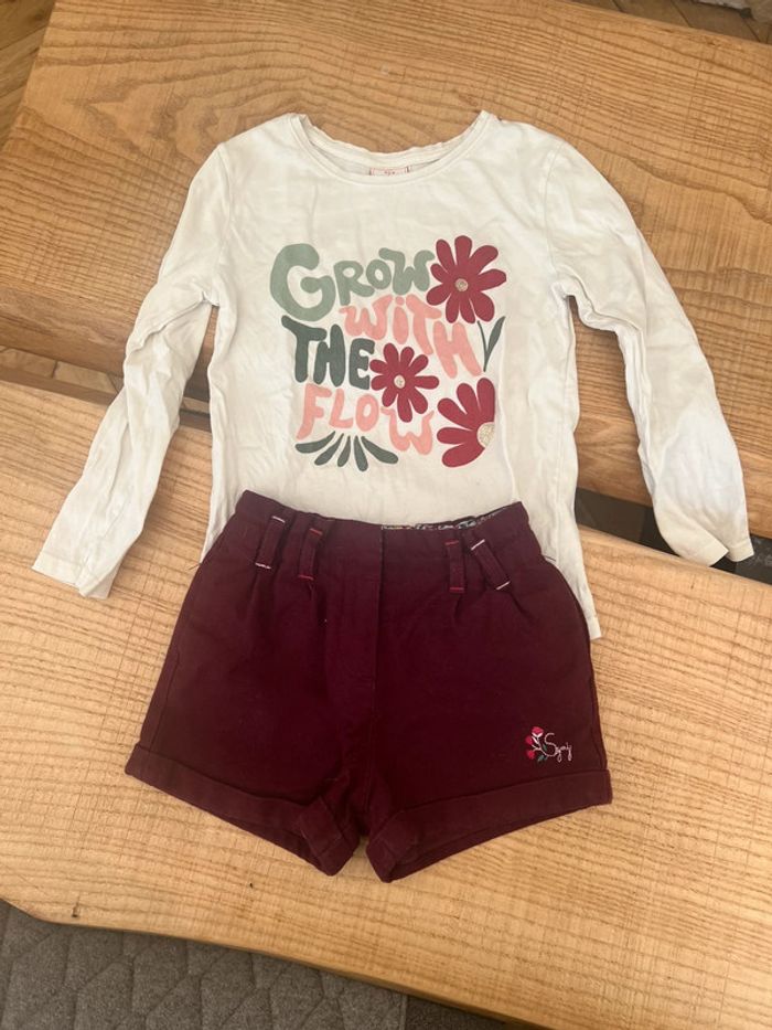 Ensemble 5 6 ans sergent major tape à l’œil short t-shirt fleurs