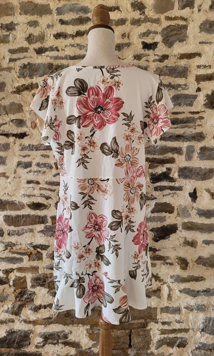 Robe de cérémonie ou de cocktail à fleurs rose écru La Redoute Taille XL ou 40/42 - photo numéro 7