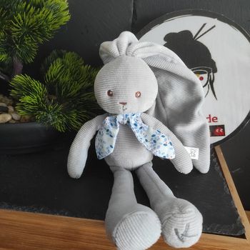 Doudou Kaloo Lapin Peluche Gris Foulard Bleu Feuilles Fleurs Lapinoo Pantin  #geektradedoudou