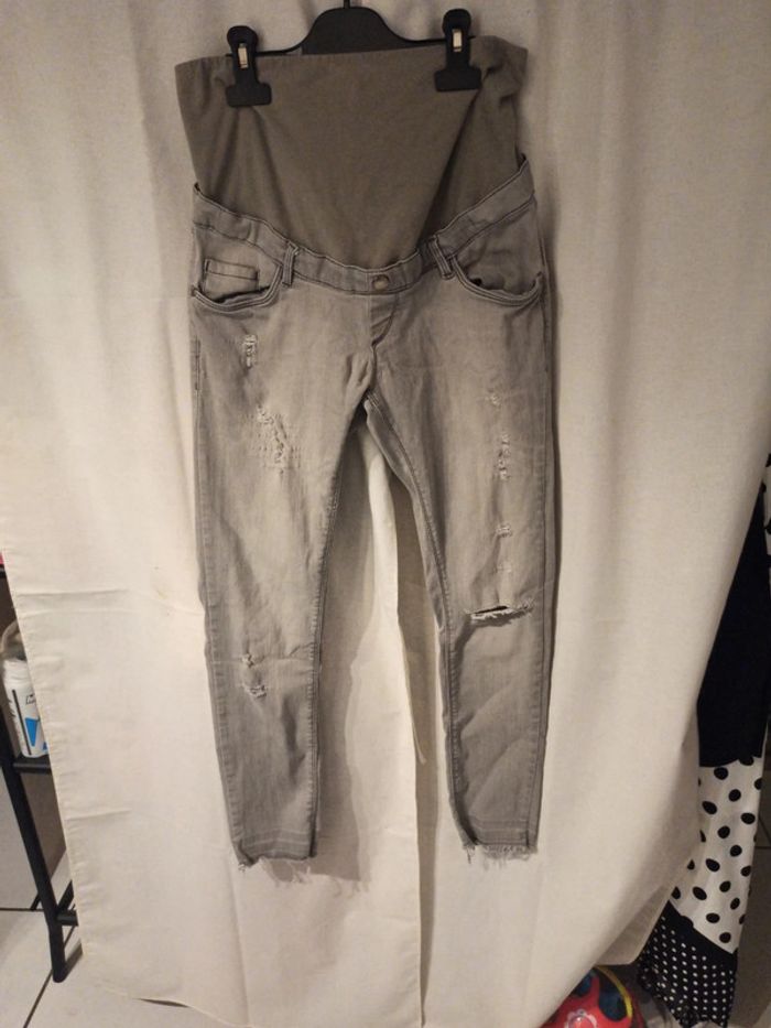 Pantalon jean de grossesse gris clair