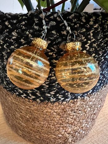 Boucles d’oreilles, boule de Noël, transparent or