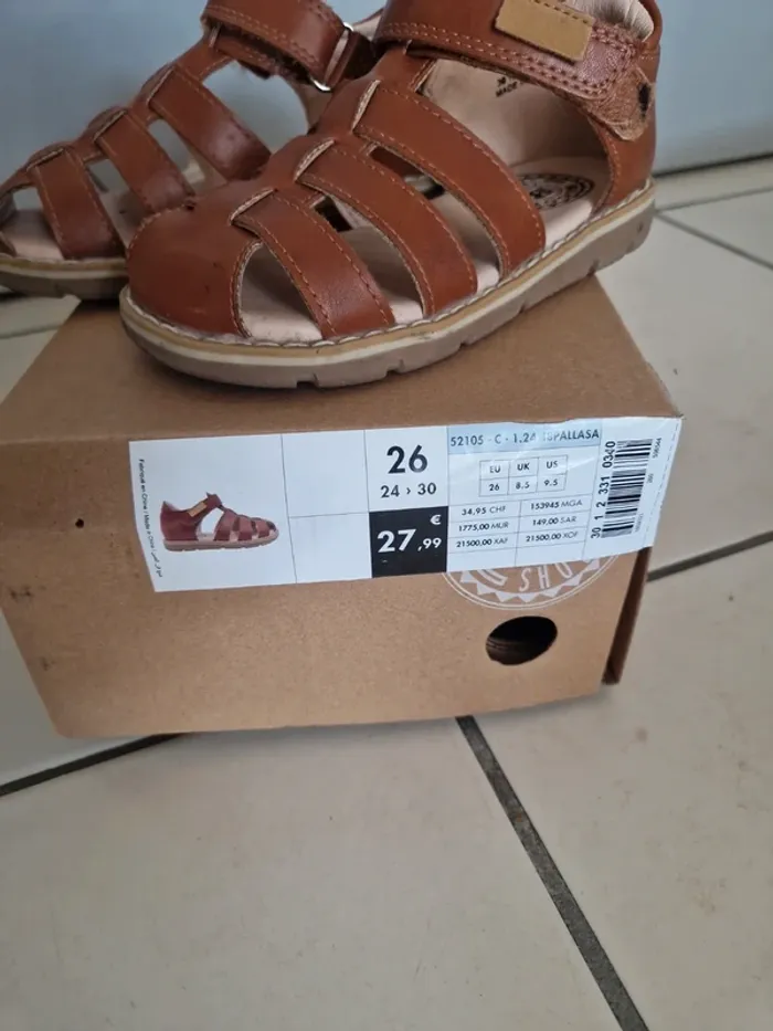 Sandales méduses quadrillé cuir camel taille 26 tres bon état - photo numéro 7