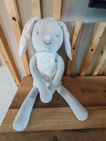 Lapin obaibi gris et rose avec robe neuf avec étiquette