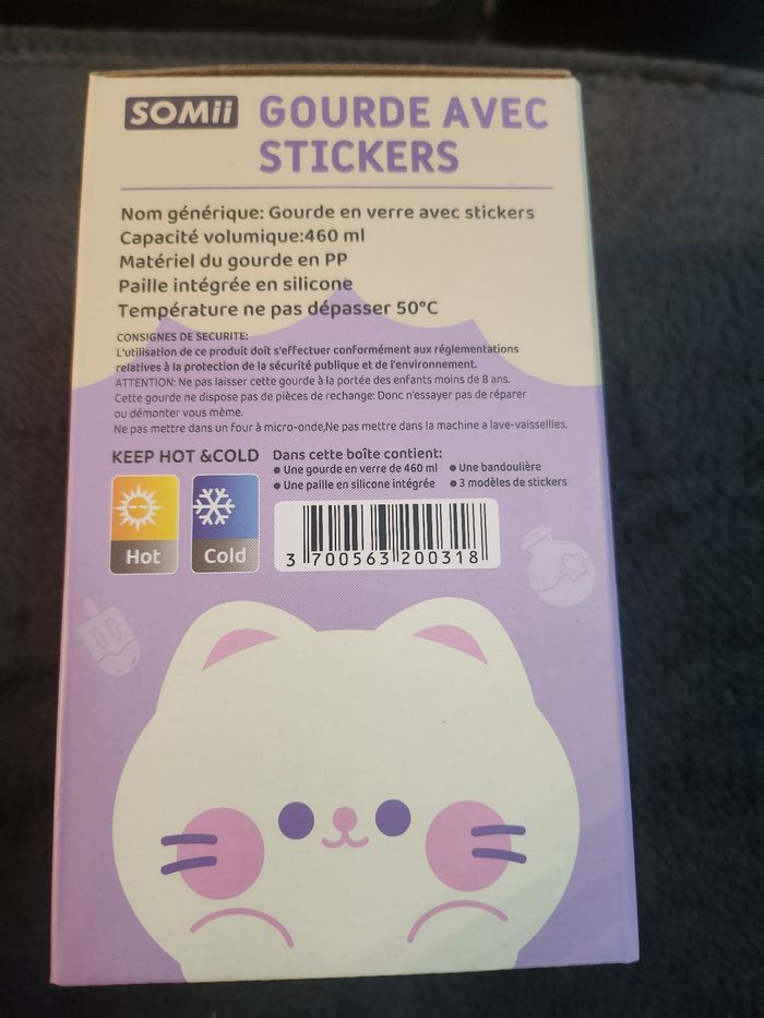 Gourde enfant blanche et mauve avec stickers 460 ml neuve - photo numéro 3