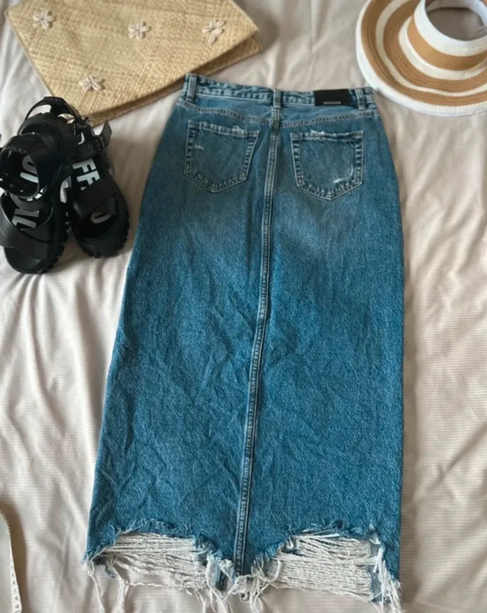Jupe longue en jeans stradivarius bleu délavé taille S - photo numéro 2