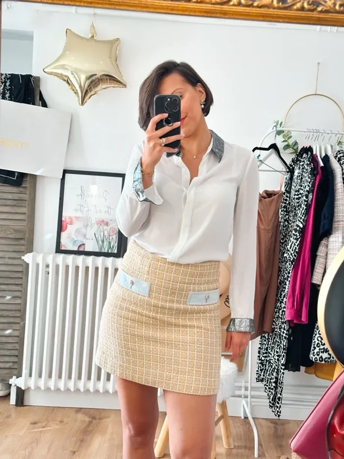 Blouse Claudie Pierlot blanc et argentée taille 36 - photo numéro 2