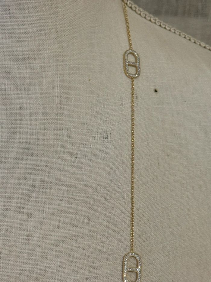 Collier sautoir réglable acier inoxydable or maillons farandole cristaux - photo numéro 4