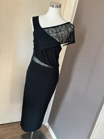 Asos robe longue fourreau noir dentelle, moulante, femme, taille 40
