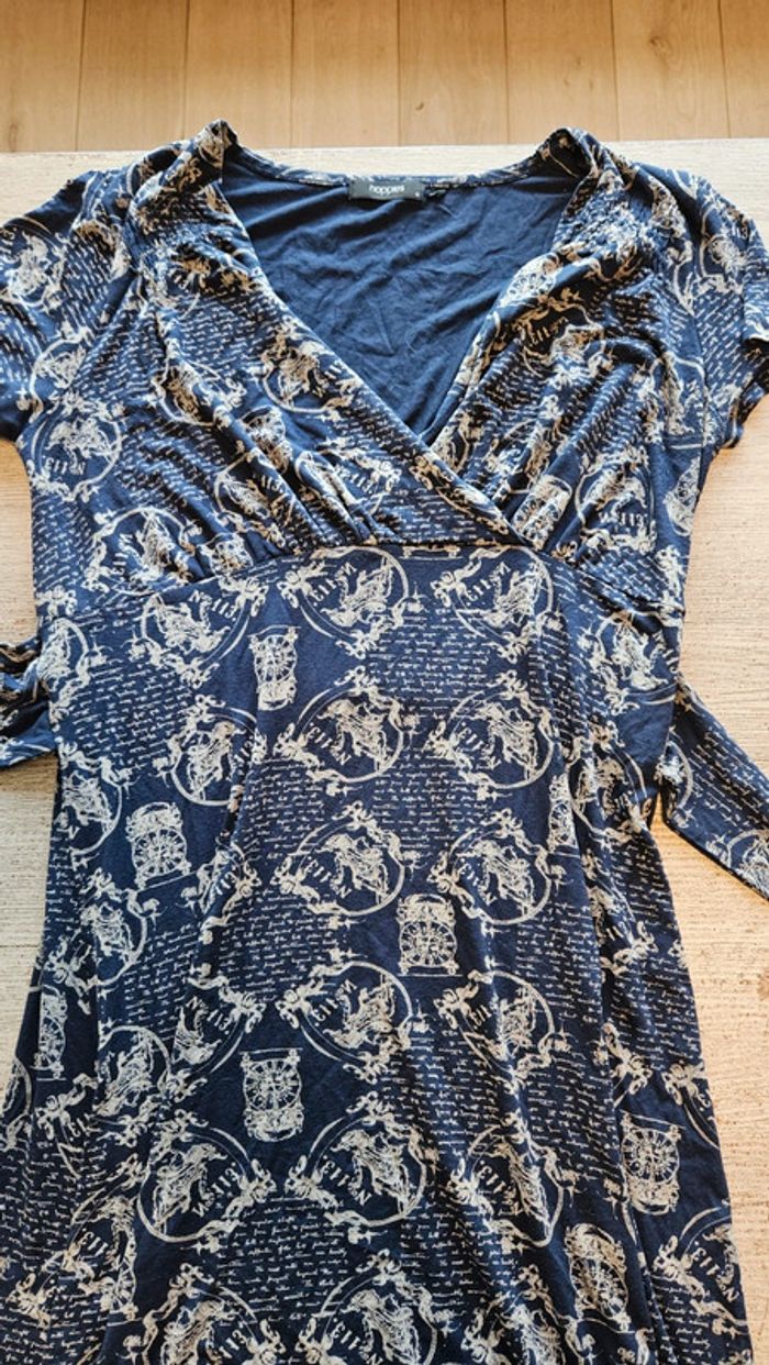 Rbe courte de grossesse, manches courtes, cache coeur, bleu motifs beiges, Noppies,M, nickel - photo numéro 5