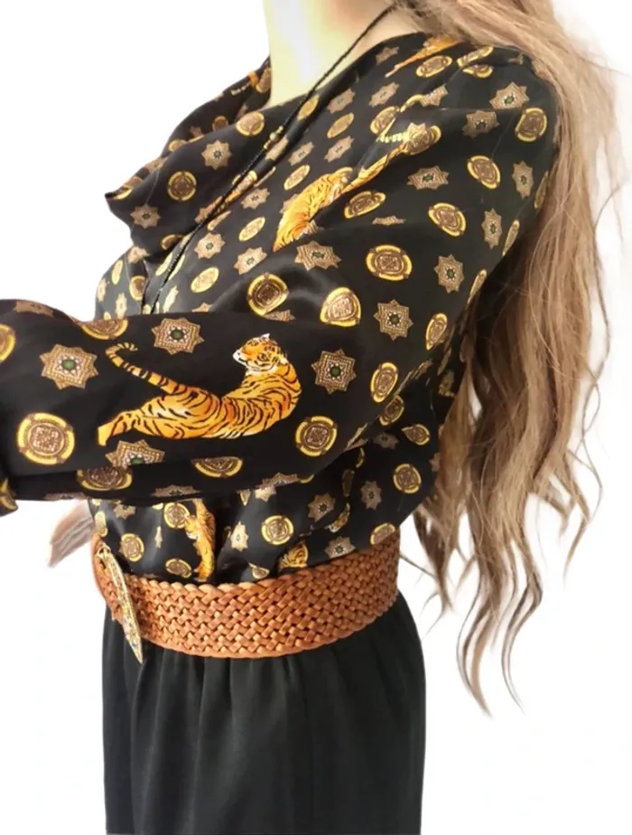 🌿🐅Tunique satinée noire taille M baroque tigres Zara wild chic tiger satin tunic🐅🌿 - photo numéro 11