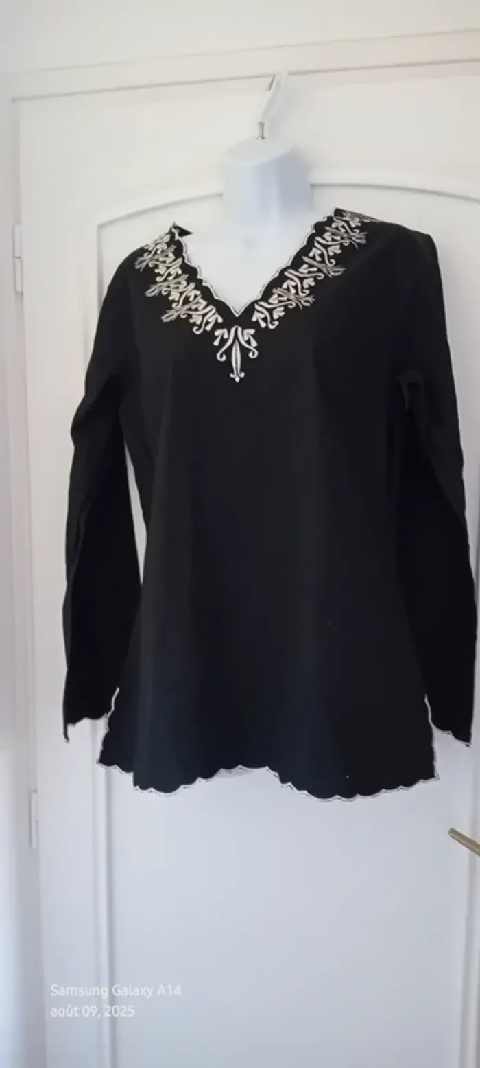Tunique longue manches longues en coton esprit oriental avec broderies noir femme 38/40 lily rose - photo numéro 4