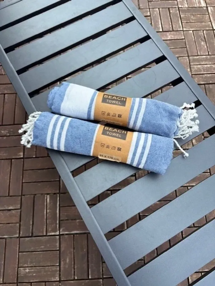lot de 2 fouta serviette de plage bleue 85 x 170 cm - photo numéro 5