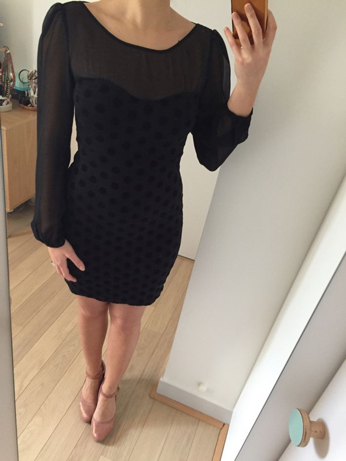 Robe Maje - noire à pois ton sur ton - photo numéro 4