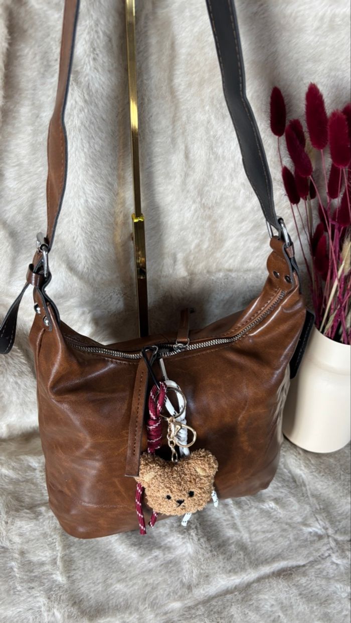 Sac hobo marron neuf – grande capacité au style vintage décontracté avec déco de sac - photo numéro 4