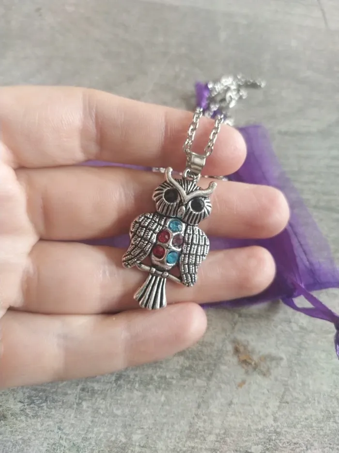 Collier chouette/ hibou strass multicolore - photo numéro 2