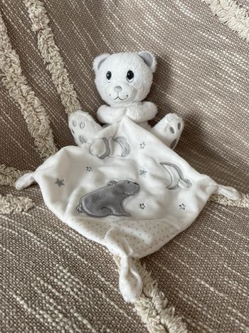 Peluche doudou mouchoir 17cm Simba toys ours blanc et gris étoile parfait état