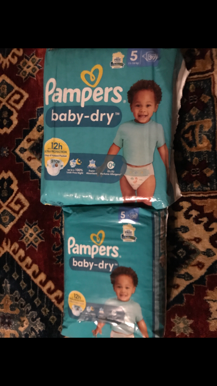 neuf lot de 2 paquets de couches pampers baby dry taille 5 soit 59 couches