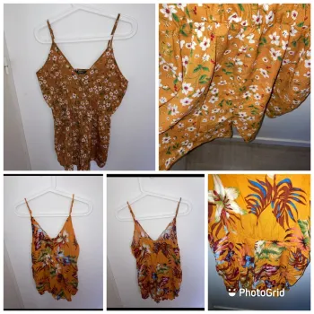 Combi short jaune moutarde à fleurs