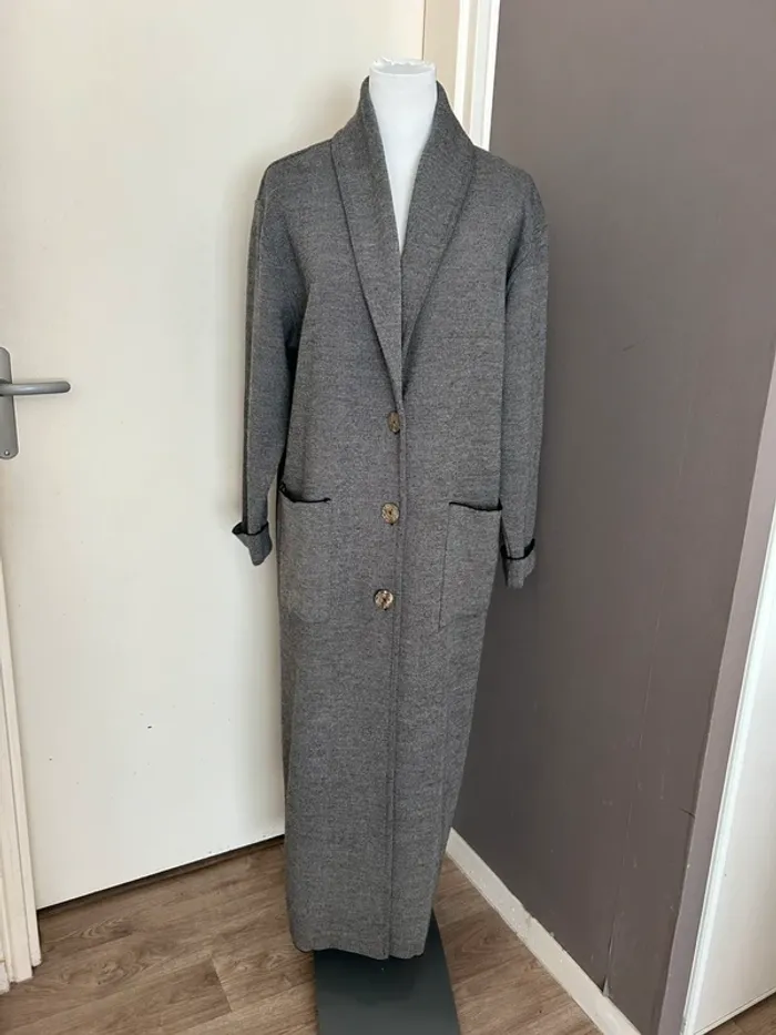 fabrice karel manteau, gilet, long, caban gris oversize
