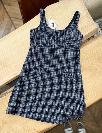 Robe à carreaux tweed salopette en laine neuve étiqueté tablier gemo taille 38 S M