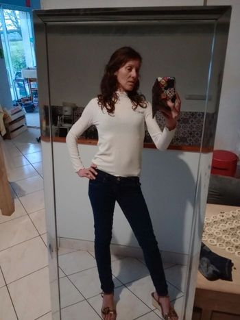 Top femme S blanc cassé manches longues c75