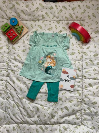ensemble teeshirt manches courtes et legging vert menthe 3 mois