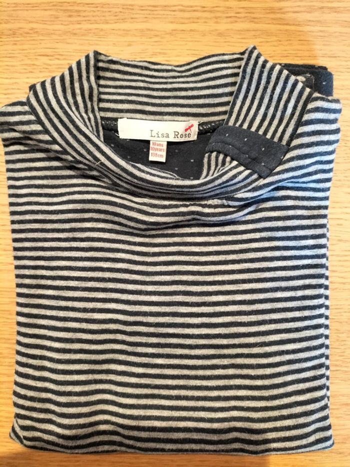 Tee-shirt ML - marine et gris - Lisa rose - 10 ans - photo numéro 3