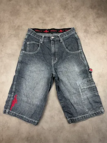 Short Baggy Y2k 90’s Vintage Gris Noir Délavé Taille S